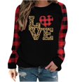 thumbnail image 1 of Camiseta de manga larga con cuello redondo para mujer, blusa informal con estampado de retales a cuadros, moda del Día de San Valentín, 1 of 4