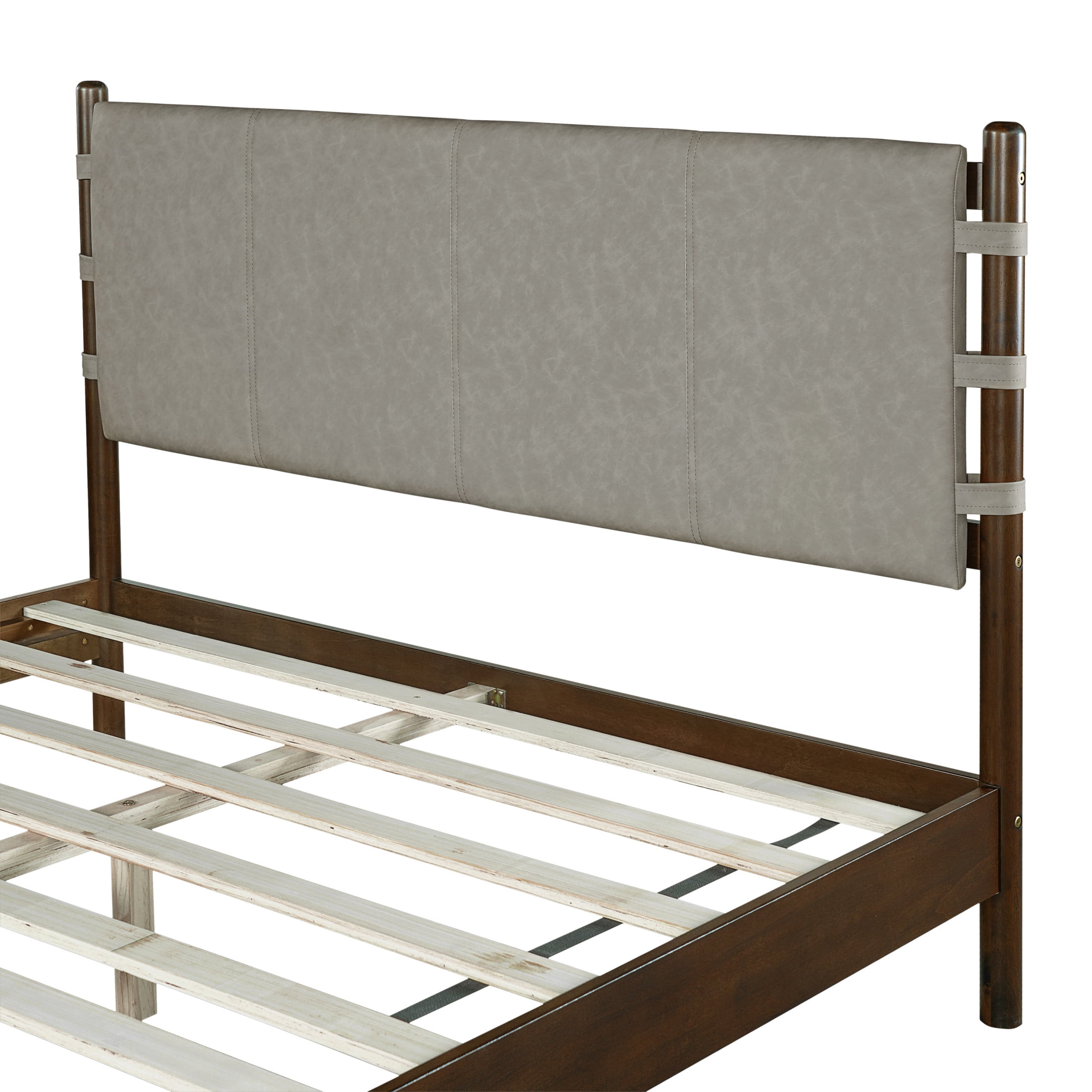 Christopher Knight Home Queen Upholstered Platform Bed with Solid Wood Frame, Walnut and Light Grey