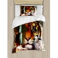 thumbnail image 1 of Tiger Duvet Cover Set Twin Size, Various Symbols of Nature Large Bengal Cat Bald Eagle Butterfly on Vibrant Backdrop, Decorative 2 Piece Bedding Set with 1 Pillow Sham, Multicolor, by Ambesonne, 1 of 3
