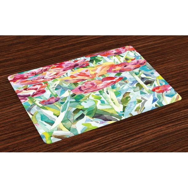 Watercolor Flower Placemats Set of 4 Painting of Summer Spring Flowers