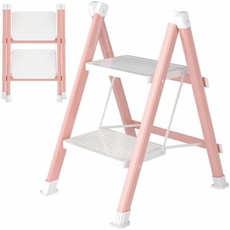 2 Step Ladder Folding Step Stool with Anti-Slip Wide Pedal Anti-Slip Feet Sturdiest Steel Construction Steel Ladder for Home and Office Green White