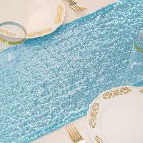 BalsaCircle 14" x 108" Sequined Table Runner Serenity Blue