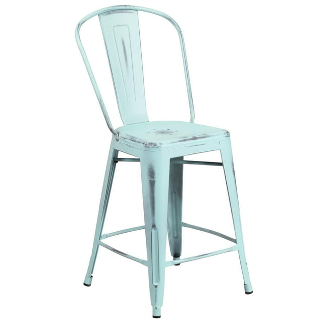 24'' High Distressed Copper Metal Indoor-Outdoor Counter Height Stool with Back