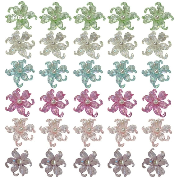 60 Pcs Resin Starfish Flower Charms for Jewelry Making, DIY Hair Accessories, Clothing Decoration, Includes Purple, Pink, Blue, Green, White, and Rosy, Perfect for Crafts