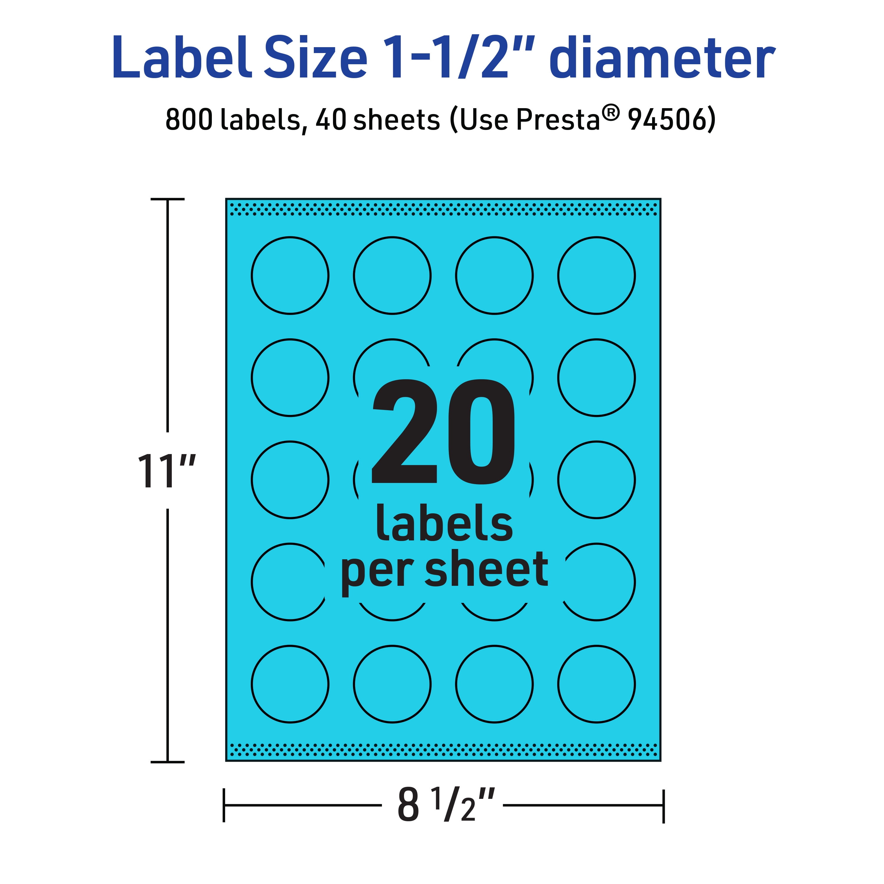 Avery Printable Round Labels, Bright Blue, 1.5" Diameter, 800ct