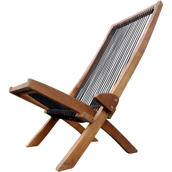 DEGUO Folding Chair Foldable Low Profile Acacia Wood Lounge Chair for Outdoor, Patio, Porch, Pool, Backyard, Garden