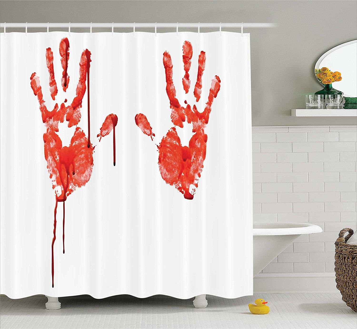 Bloody Shower Curtain Set by , Handprint like Wanting Help Halloween