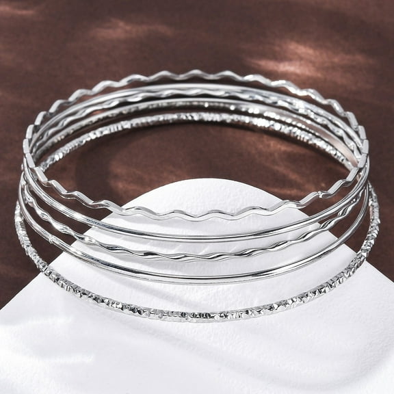 2 set 5pcs 304 Stainless Steel Bangle set for Women Stainless Steel color 1~2.2mm Inner Diameter: 2-1/2 inch(6.45~6.5cm)