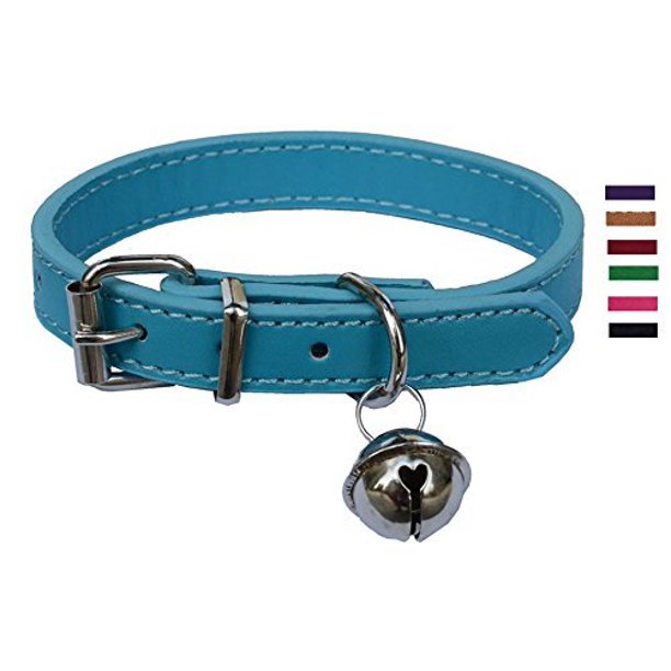 Turquoise Blue Leather Pet collars for Cats Puppy, Adjustable 8"10.5