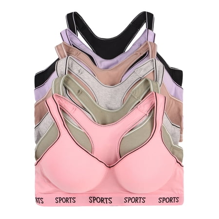 Women Bras 6 Pack of Cotton Sports Bra with B C D Cup 38C (S6825)