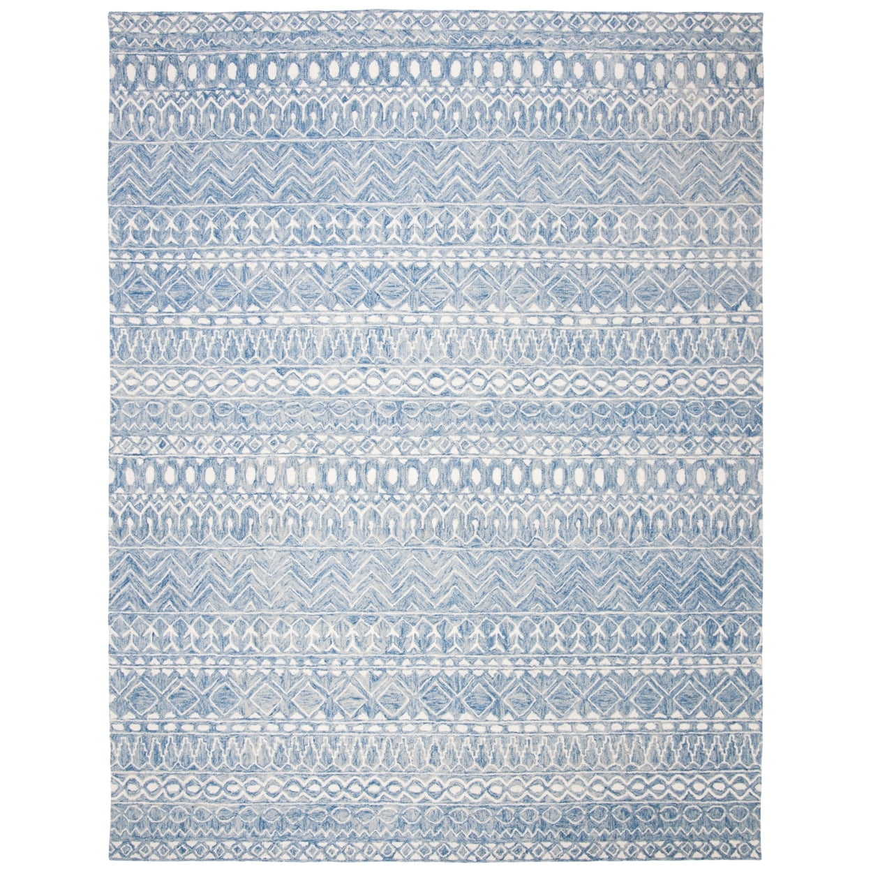 SAFAVIEH Micro-Loop Daithi Geometric Aztec Wool Area Rug, Blue/Ivory, 8' x 10'