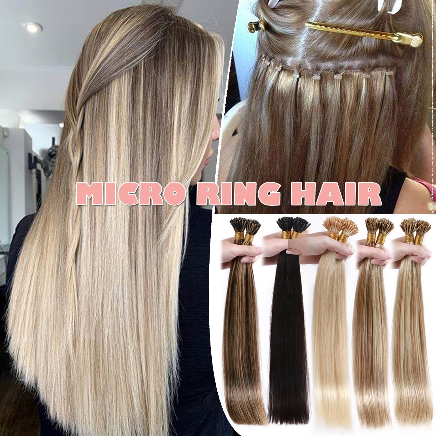 Benehair 100% Real Remy Human Hair Extensions I Tip Hair Stick Tip Pre  Bonded Micro Ring Beans Women Seamless Highlight Blonde 100g 
