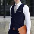 thumbnail image 2 of Chaleco formal delgado sin mangas de algodón de un solo pecho de color sólido para hombres con estilo (azul marino, L), 2 of 3