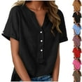 thumbnail image 2 of Xuhomer Button Down Shirts For Women Summer Linen Top Half-Open Front V-Neck Short Sleeve Going Out Blouses Collared Button-Up Gauze Tops, 2 of 8