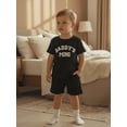 thumbnail image 4 of BemeyourBBs Toddler Baby Boys Summer Clothes Daddy's Mini Outfits Letter Embroidery Waffle Knit Short Sleeve Round Neck T shirt Tops and Shorts Set, 4 of 9