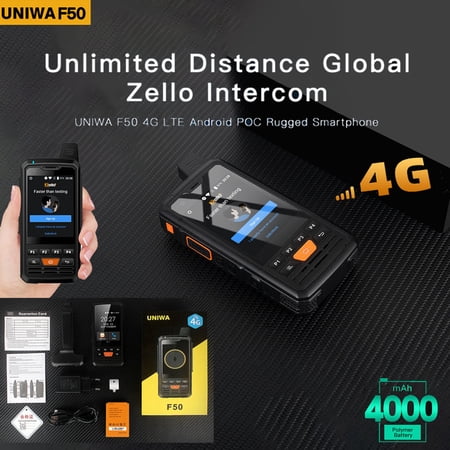 UNIWA F50 4G LTE Android smartphone, supports Zello Walkie Talkie PTT, MTK6735 quad-core processor, 1GB RAM 8GB ROM, dual SIM dual standby, signal amplifier