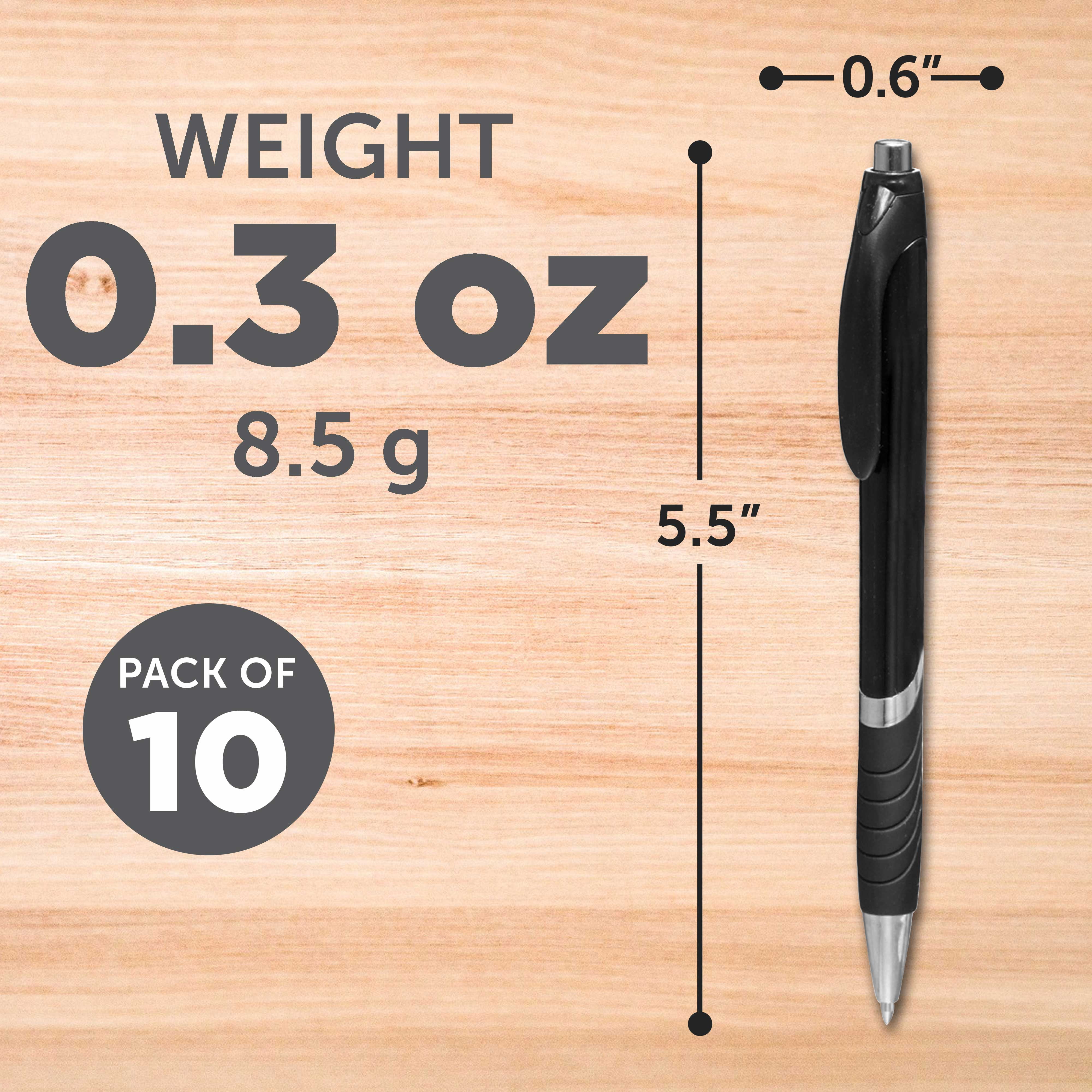Ballpoint Pens With Rubber Grip - 10 pack - Black Ink Ball Point Pen with Soft Touch Plastic - Black