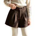thumbnail image 2 of Trikvn Girls Dressy Wool Blend Shorts High Elastic Waist Pleated Front Fall Winter Warm Uniform Shorts with Pockets, 2 of 9