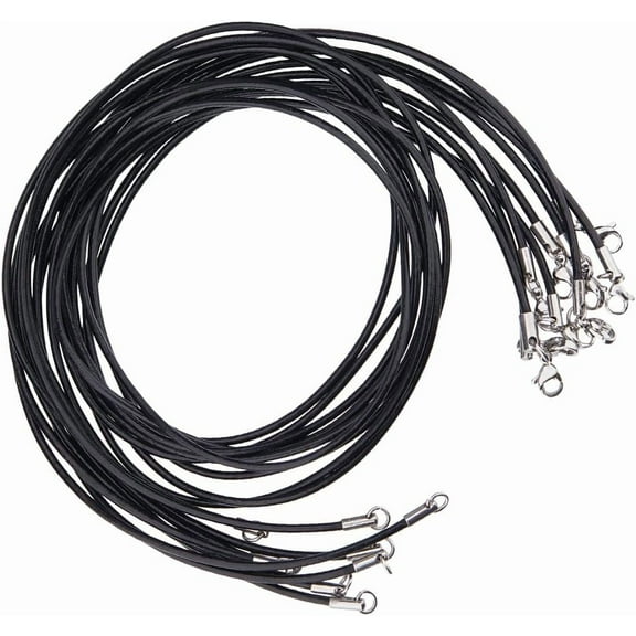 Hobbspring 10pcs Black Leather Cord Necklace 20.28x0.08 inch Rope Chain Necklace with Stainless Steel Clasp Waxed Necklace Cord for Women and Men Necklace Jewelry Making Supplies