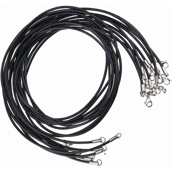 10pcs Black Genuine Leather Cord Necklace 20 inch Rope Chain Necklace with Stainless Steel Clasp Waxed Necklace Cord for Women and Men Necklace Jewelry Making Supplies
