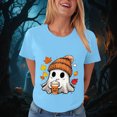 thumbnail image 5 of TOWED22 Women Cute Bow Ghost Halloween Shirt Funny Halloween Costume Tshirts Short Sleeve Spooky Graphic Tee Tops(Sky Blue,L), 5 of 8