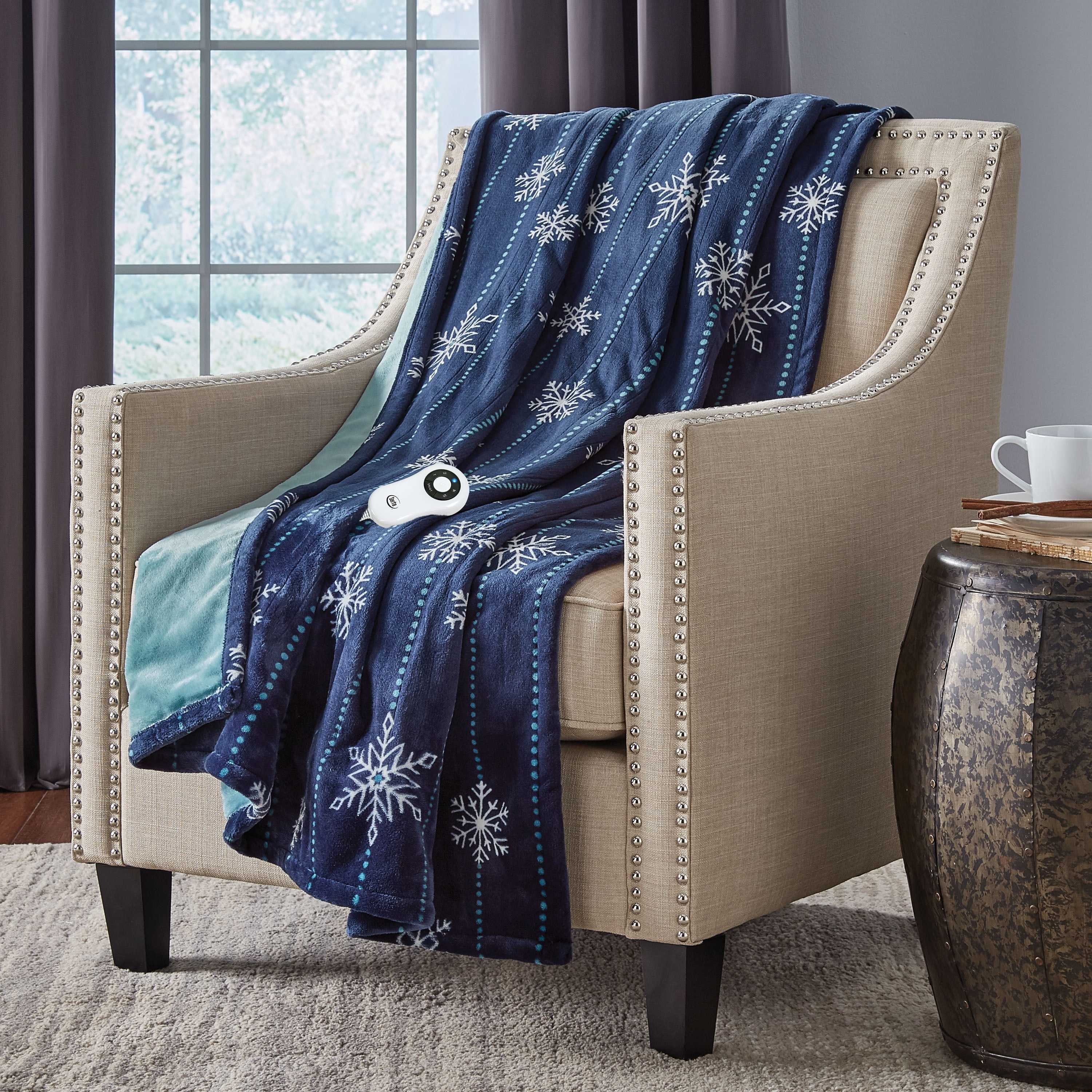 Serta Silky Plush Printed Electric Heated Throw