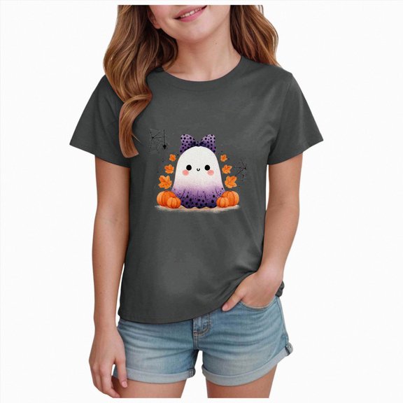 Enyan Kids Halloween Shirt Kid Ghost Shirt Short Sleeve Cute Tees Top Halloween Shirts Girls(Size 3-4 Years)