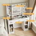 thumbnail image 3 of Vabches Grande Coiffeuse avec Miroir Éclairé 3 Modes, Coiffeuse avec Tiroir Visuel et Bureau & Multiprise USB, Blanc, 3 of 7