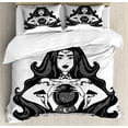 thumbnail image 1 of Psychic Duvet Cover Set Queen Size, Cartoon Fortune Teller Woman Reading the Future from a Crystal Ball, Decorative 3 Piece Bedding Set with 2 Pillow Shams, Charcoal Grey White Grey, by Ambesonne, 1 of 3