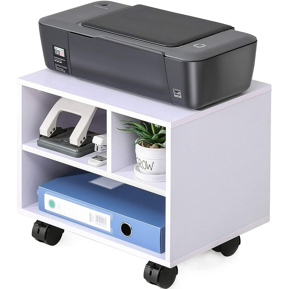 FITUEYES Printer Stand on Wheels Mobile Under Desk Work Cart,White