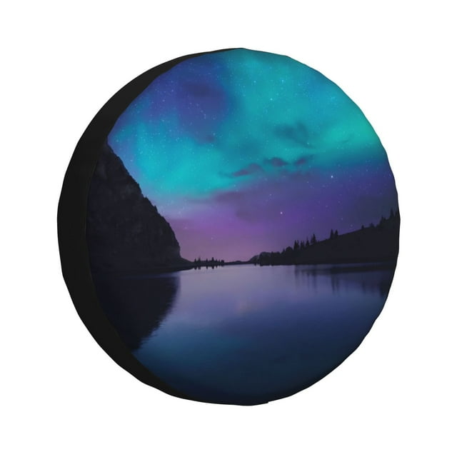 Bingfone Nuit au Lac Aurora pour Pneu de Rechange Protecteurs de Roues Universels Résistants aux Intempéries pour Véhicule Récréatif Remorque de Voyage SUV Camion-14 Pouces