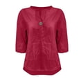 thumbnail image 3 of MSJUHEG Linen Shirts for Womens Cotton Linen Loose Blouses Gauze Shirts for Women Embroidered Top Cotton Gauze Tops for Women Linen Tops for Women Camisa Lino Mujer Basic Top Blouses Hot Pink 3XL, 3 of 9