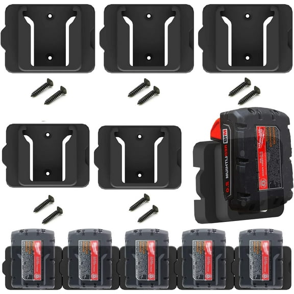 Gijok Battery Holder for Milwaukee M18 18V Battery (No Battery), 5Packs Wall Mount Batteries Storage for Wall, Work Van, Shelf, Toolbox