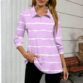 thumbnail image 4 of Inverlee Striped 3/4 Sleeve Blouse for Women Trendy Collared V Neck Tops Summer Casual Loose Fit Shirts, 4 of 5