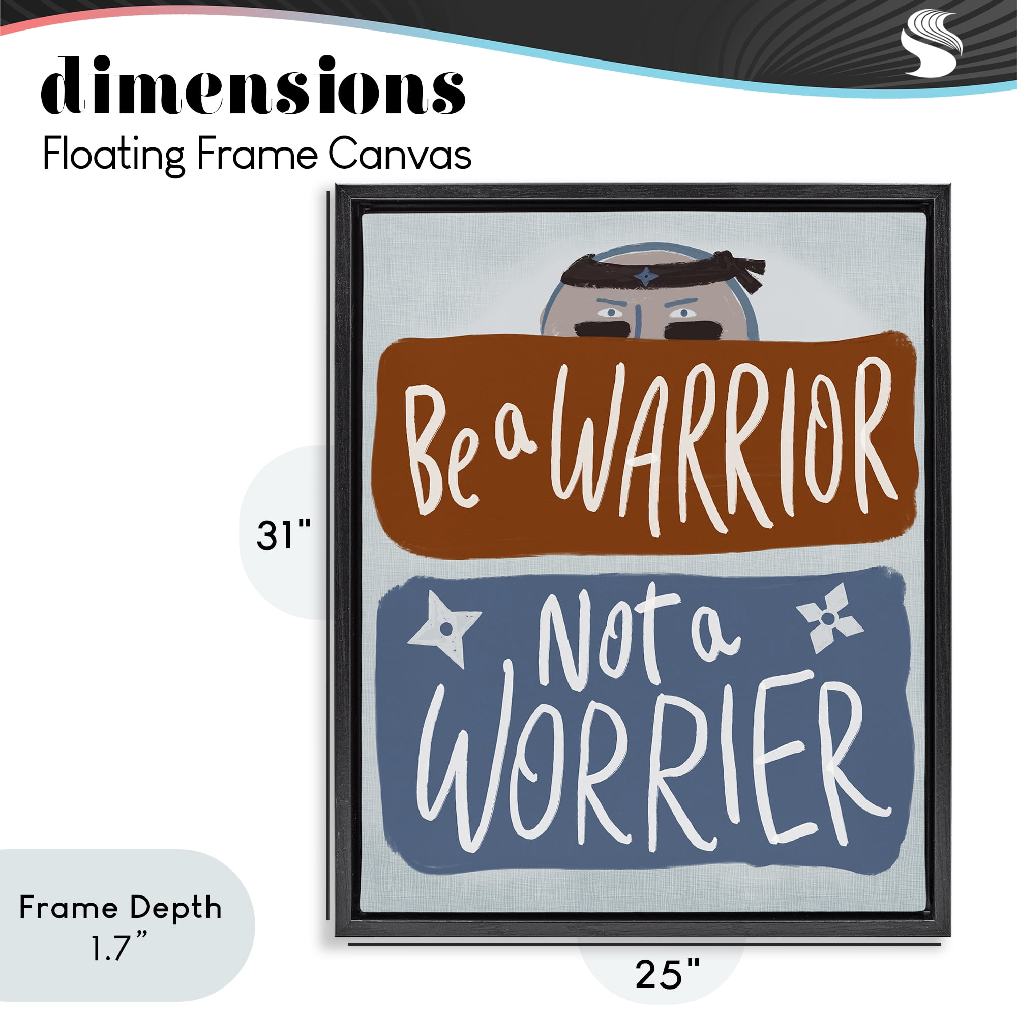 Stupell Industries Warrior Not Worrier Black Framed Floater Canvas Wall Art, design by Connie Summers