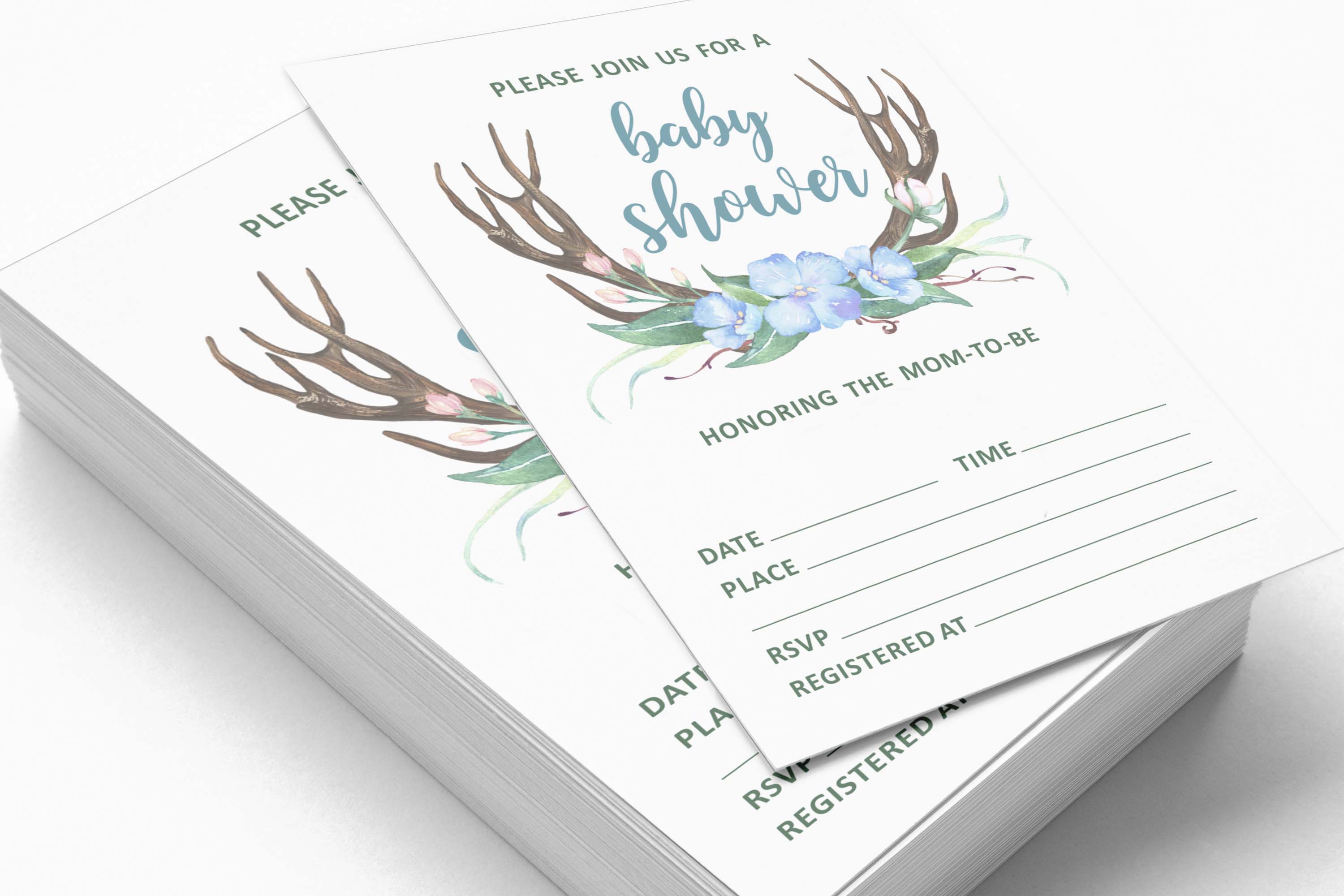 Inkdotpot 30Antler (Boy) Jungle Animals Baby Shower Invitation Cards Fill In Blank Invites