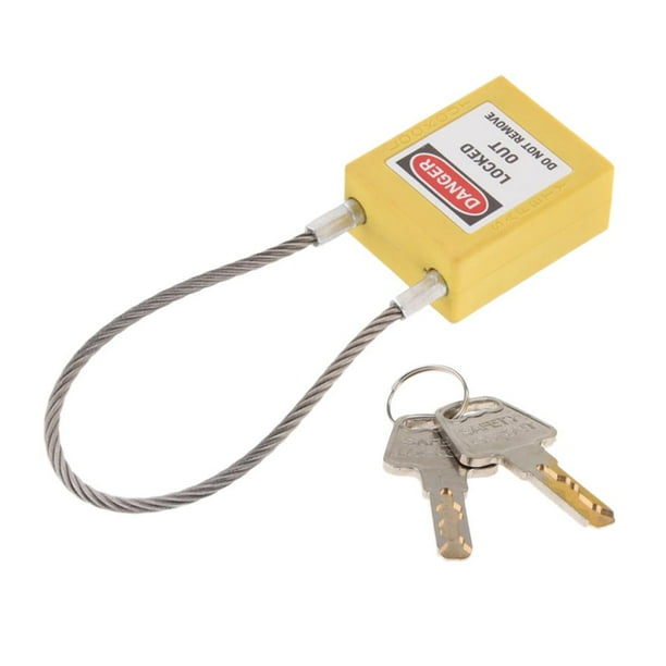 Candado de seguridad con cerradura de cable con punto principal, llave y etiqueta, alta seguridad. Amarillo