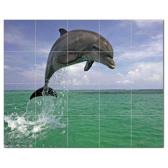 Dolphin Ceramic Tile Mural Kitchen Backsplash Bathroom Shower, 402793-S54