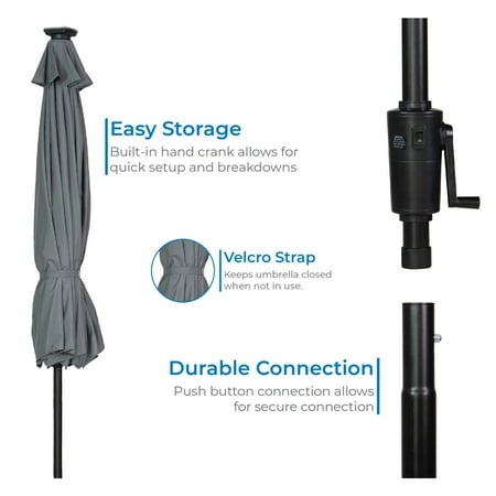 Sun Ray - 9' Round 8Rib Solar Lighted Umbrella - Taupe