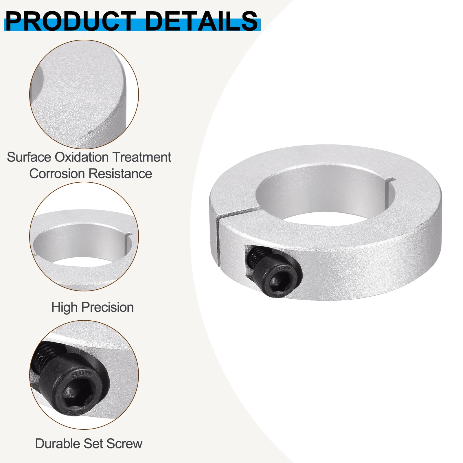 Aluminum Alloy Bore 35mm Single Split Shaft Collar 60mm OD 15mm Thickness with Set Screw, Silver 4 Pack