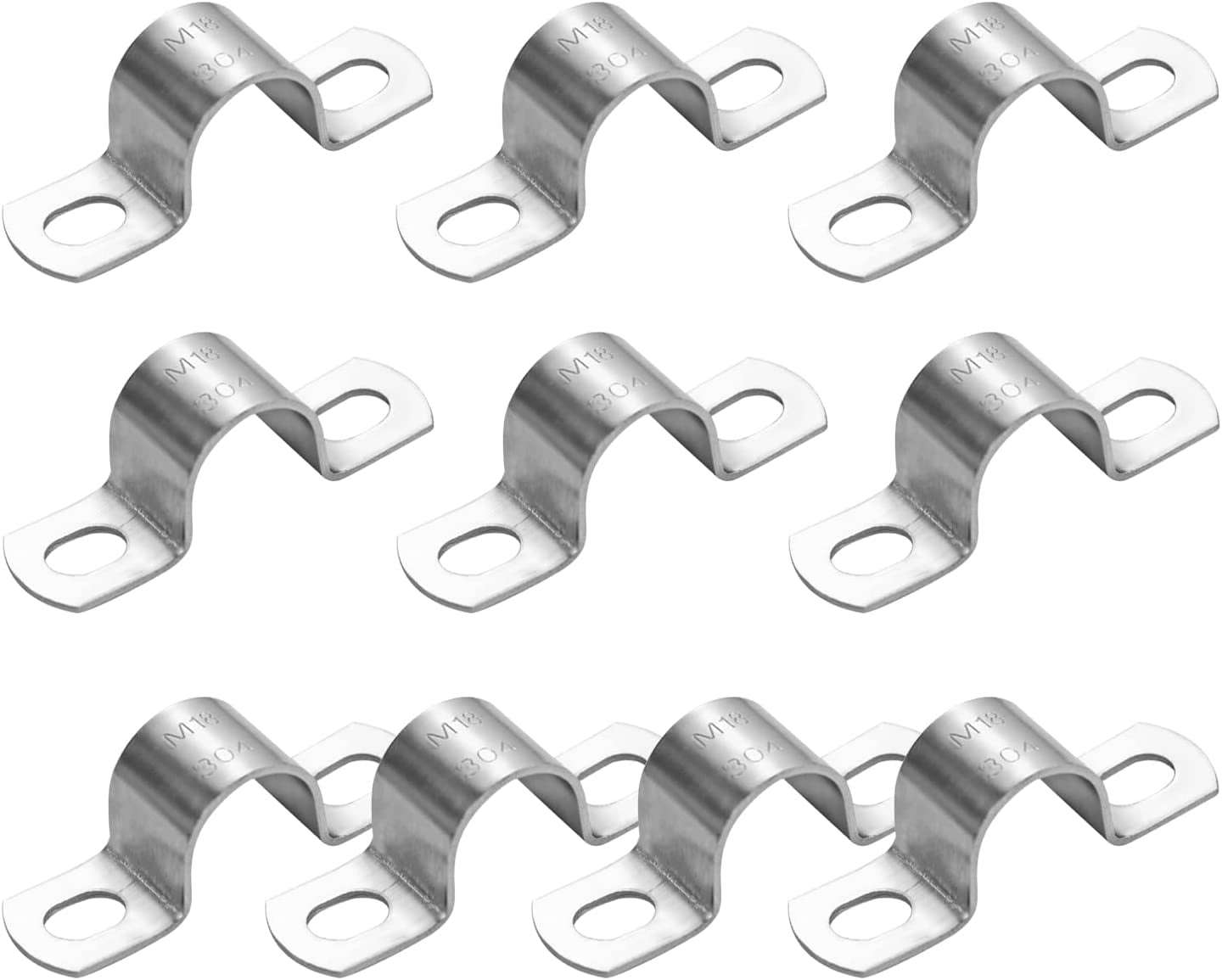 10Pcs 18mm Heavy Duty 2 Hole UTube Strap Clamp,Stainless Steel304