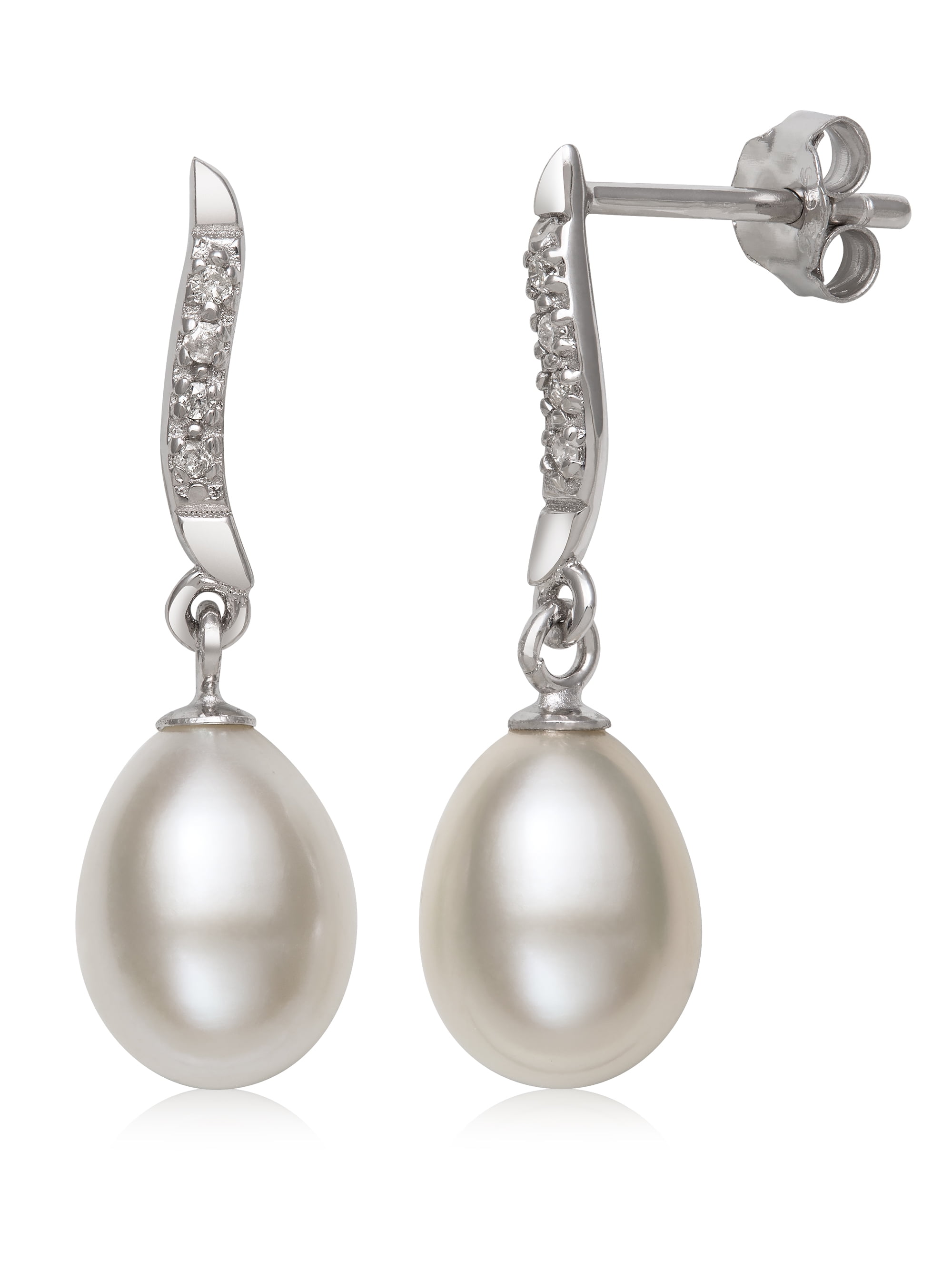 Womens Gift All Occasion Earring Elegant Dangle Earring Silver plated Wire Framed Earring Freshwater Pearl Pearl & Leaf Drop Earring