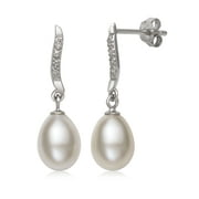 Cultured Freshwater Pearl and Diamond Accent Swirl Drop Earrings