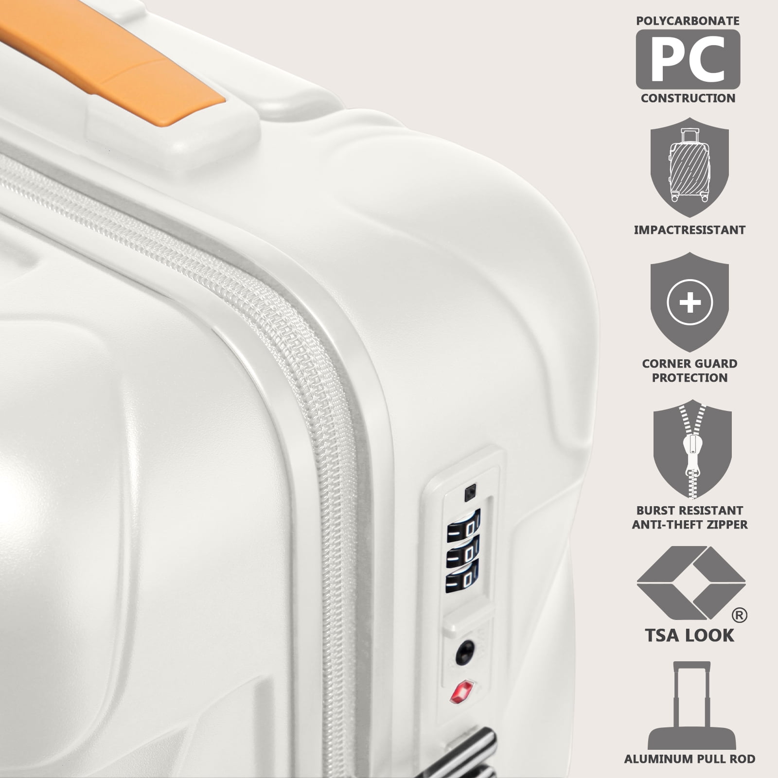 Joyway 5-Piece Luggage Set PC Ultra-Hard Shell Lightweight Suitcase TSA Lock Brake Spinner Wheels (20/24/29) with Backpack White