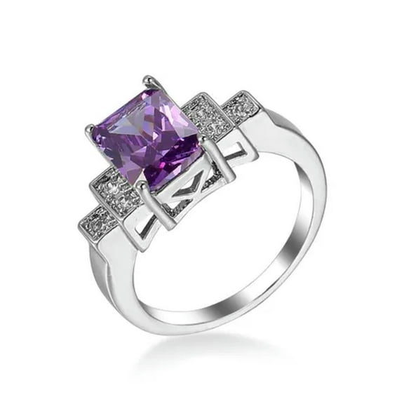 EOEMY 6*8mm Princess Cut Purple Silver Band Women'S 925 Silver Wedding Cz Ring Sz 6-10