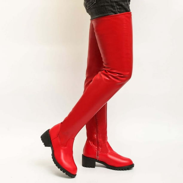 Courtiser les femmes d'équitation basse talon bas côté botte zip zip knoue  chaussures hautes décontractées extérieur Vin rouge 7