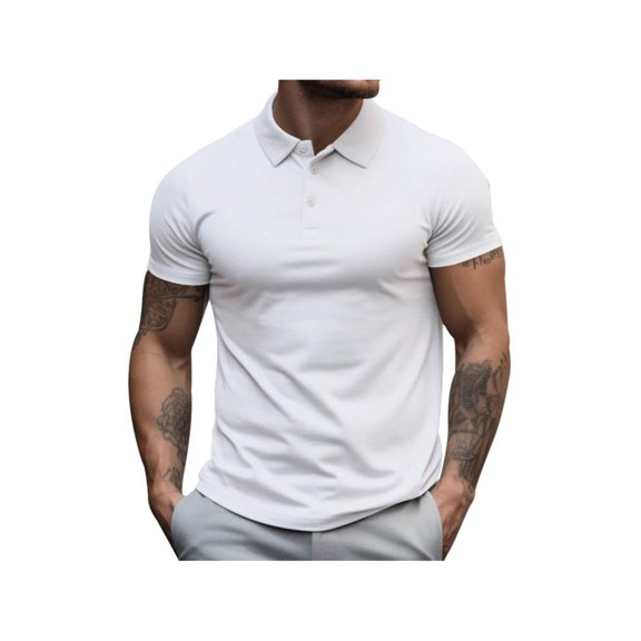 Mens Knit Polo Shirts Casual Short Sleeve Button Down Polo Shirt Performance Golf Polo Shirt Moisture Wicking Quick Dry Short For Men Casual Activewear White S