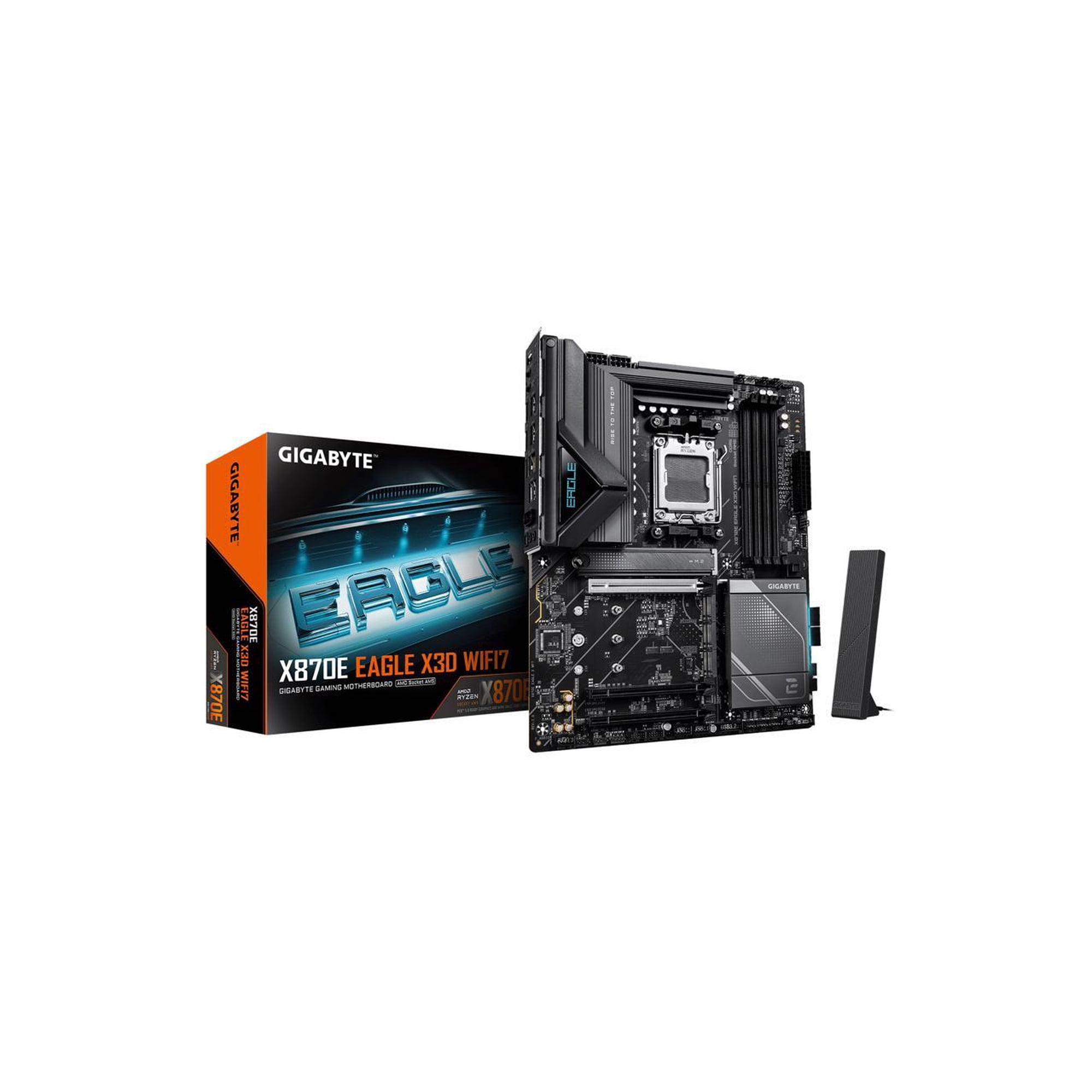 GIGABYTE X870E EAGLE X3D WF7 AMD AM5 ATX Motherboard, Supports AMD Ryzen 9000/8000/7000 Series, DDR5, 16+2+2 Power Phase, 4x M.2, PCIe 5.0, USB4 Type-C, WIFI7, 5 GbE, PCIe EZ-Latch, 5-Year Warranty