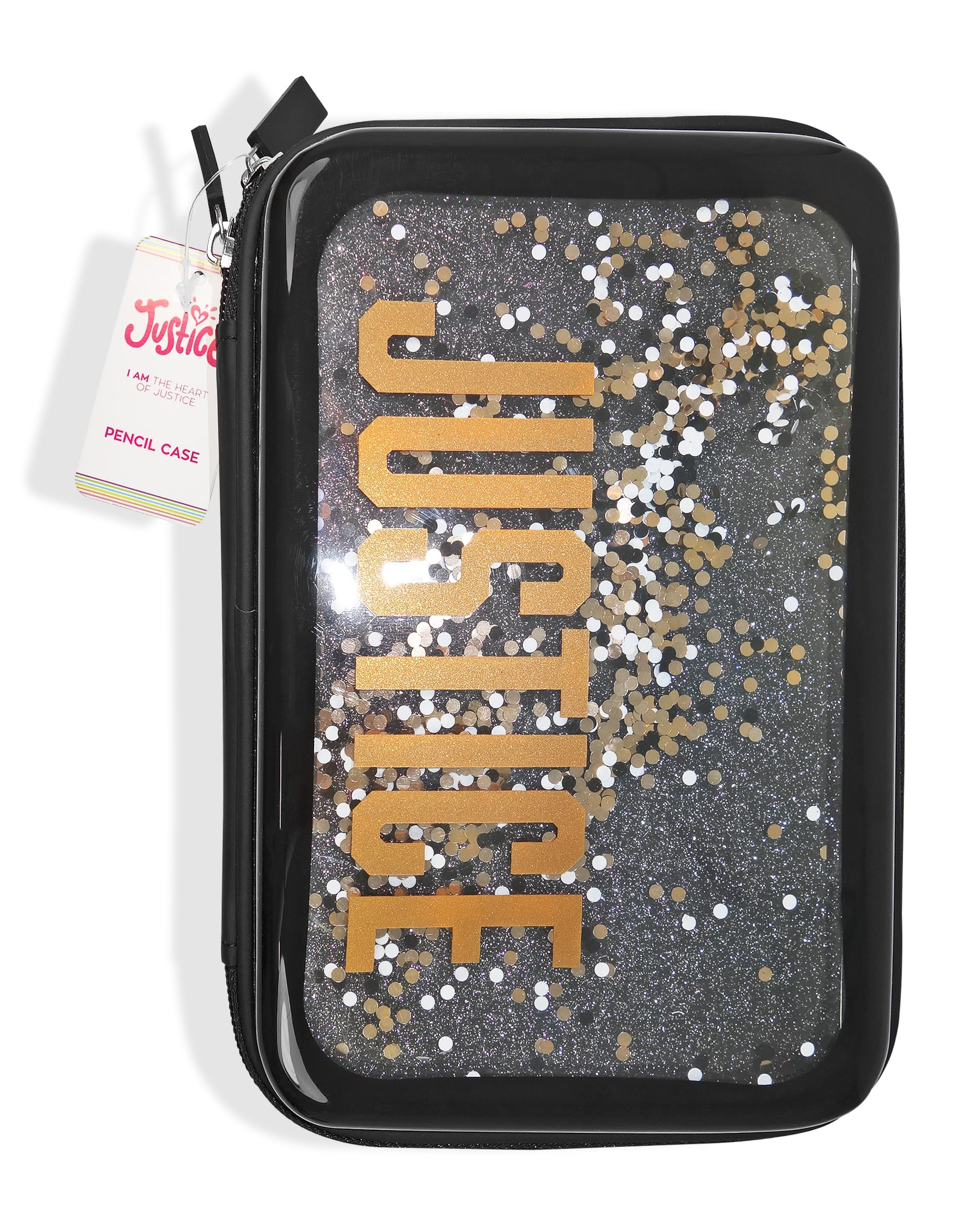 Justice Collection X Pencil Case with Glitter and Confetti Accents, Multicolor, 5.51-inch W by 8.27-inch H