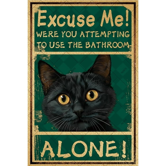 Noete Cat Bathroom Wall Art Funny Retro Metal Tin Sign for Restroom Decor, Vintage Cat Bathroom Wall Art & Home Coffee Shop Decor, Durable 12x16 Inch Aluminum Sign